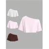 imageSOLY HUX Womens Off The Shoulder Short Sleeve T Shirts 3 Packs Crop Tees Summer Basic TopsLight Pink White Brown