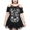 imageSOLY HUX Womens Plus Size Gothic Cold Shoulder Graphic Tee Shirts Short Sleeve Y2k Tops Festival Rave Outfits StreetwearBlack Graphic