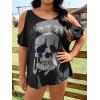 imageSOLY HUX Womens Plus Size Graphic Tees Skull Print Cold Shoulder Short Sleeve Summer T Shirt TopsBlack Skull