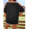 imageSOLY HUX Womens Plus Size Graphic Tees Skull Print Cold Shoulder Short Sleeve Summer T Shirt TopsBlack Skull