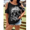 imageSOLY HUX Womens Plus Size Graphic Tees Skull Print Cold Shoulder Short Sleeve Summer T Shirt TopsBlack Skull
