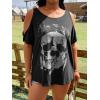 imageSOLY HUX Womens Plus Size Graphic Tees Skull Print Cold Shoulder Short Sleeve Summer T Shirt TopsBlack Skull