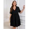 imageSOLY HUX Womens Plus Size V Neck Short Sleeve A Line Ruffle Hem Babydoll Flowy DressBlack