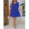 imageSOLY HUX Womens Plus Size V Neck Short Sleeve A Line Ruffle Hem Babydoll Flowy DressPlain Blue