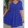 imageSOLY HUX Womens Plus Size V Neck Short Sleeve A Line Ruffle Hem Babydoll Flowy DressPlain Blue