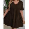 imageSOLY HUX Womens Plus Size V Neck Short Sleeve A Line Ruffle Hem Babydoll Flowy DressPlain Chocolate Brown