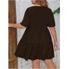 imageSOLY HUX Womens Plus Size V Neck Short Sleeve A Line Ruffle Hem Babydoll Flowy DressPlain Chocolate Brown