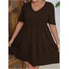 imageSOLY HUX Womens Plus Size V Neck Short Sleeve A Line Ruffle Hem Babydoll Flowy DressPlain Chocolate Brown