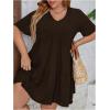 imageSOLY HUX Womens Plus Size V Neck Short Sleeve A Line Ruffle Hem Babydoll Flowy DressPlain Chocolate Brown
