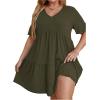 imageSOLY HUX Womens Plus Size V Neck Short Sleeve A Line Ruffle Hem Babydoll Flowy DressPure Army Green