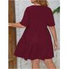 imageSOLY HUX Womens Plus Size V Neck Short Sleeve A Line Ruffle Hem Babydoll Flowy DressPure Burgundy