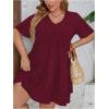 imageSOLY HUX Womens Plus Size V Neck Short Sleeve A Line Ruffle Hem Babydoll Flowy DressPure Burgundy