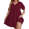 imageSOLY HUX Womens Plus Size V Neck Short Sleeve A Line Ruffle Hem Babydoll Flowy DressPure Burgundy