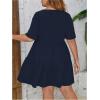 imageSOLY HUX Womens Plus Size V Neck Short Sleeve A Line Ruffle Hem Babydoll Flowy DressPure Dark Blue