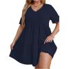 imageSOLY HUX Womens Plus Size V Neck Short Sleeve A Line Ruffle Hem Babydoll Flowy DressPure Dark Blue