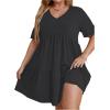 imageSOLY HUX Womens Plus Size V Neck Short Sleeve A Line Ruffle Hem Babydoll Flowy DressPure Dark Grey