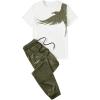 imageSOLY HUX Mens 2 Piece Outfits Graphic Print Short Sleeve T Shirt Tops and Sweatpants Camo Outfit SetArmy Green Letter