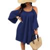 imageSOLY HUX Women Plus Size Summer Dress Cold Shoulder Short Sleeve Casual Loose Short DressesDark Blue