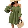 imageSOLY HUX Women Plus Size Summer Dress Cold Shoulder Short Sleeve Casual Loose Short DressesOlive Green