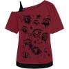 imageSOLY HUX Womens Gothic Grunge Cold Shoulder Short Sleeve T Shirts 2 in 1 Asymmetrical Tee TopsBurgundy Graphic