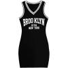 imageSOLY HUX Womens Letter Graphic Print Color Block V Neck Sleeveless Bodycon Mini DressBlack Letter