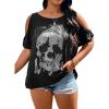 imageSOLY HUX Womens Plus Size Graphic Tees Skull Print Cold Shoulder Short Sleeve Summer T Shirt TopsBlack Skull