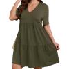 imageSOLY HUX Womens Plus Size V Neck Short Sleeve A Line Ruffle Hem Babydoll Flowy DressPure Army Green