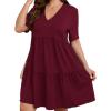 imageSOLY HUX Womens Plus Size V Neck Short Sleeve A Line Ruffle Hem Babydoll Flowy DressPure Burgundy