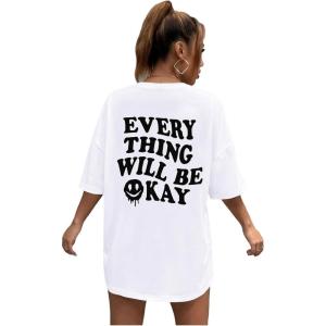 imageSOLY HUX 2024 Jersey Shirts for Women Number Graphic T Shirt V Neck Half Sleeve Oversized Tees Summer Streetwear TopsWhite Black Printed