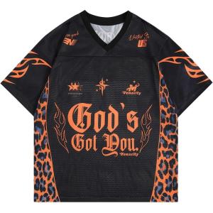 imageSOLY HUX Mens Jersey Shirts Mesh Graphic Tees V Neck Drop Shoulder Short Sleeve Loose Streetwear TopsBlack Number