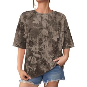 imageSOLY HUX Womens Camo Print T Shirts Loose Short Sleeve Crew Neck Drop Shoulder Tee Tops StreetwearBrown Camo