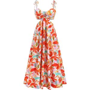 imageSOLY HUX Womens Floral Print Cut Out Dress Tie Shoulder Sleeveless Boho Vacation Long Flowy DressesBurnt Orange