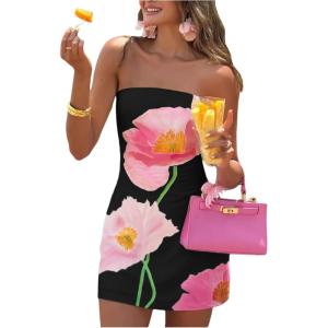 imageSOLY HUX Womens Floral Print Mini Tube Dress Strapless Sleeveless Bodycon DressesBlack Floral