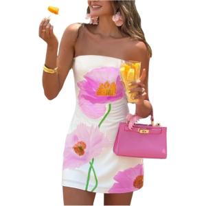 imageSOLY HUX Womens Floral Print Mini Tube Dress Strapless Sleeveless Bodycon DressesWhite Floral Printed