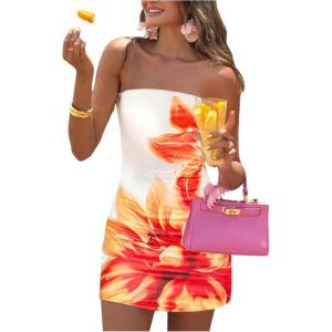 imageSOLY HUX Womens Floral Print Mini Tube Dress Strapless Sleeveless Bodycon DressesWhite Flower Printed