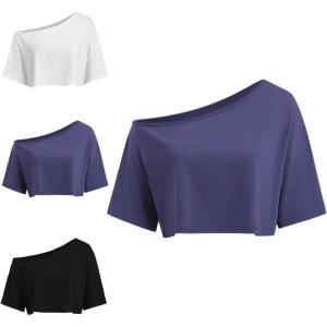 imageSOLY HUX Womens Off The Shoulder Short Sleeve T Shirts 3 Packs Crop Tees Summer Basic TopsBlue Black White