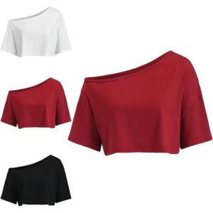 imageSOLY HUX Womens Off The Shoulder Short Sleeve T Shirts 3 Packs Crop Tees Summer Basic TopsRed Black White