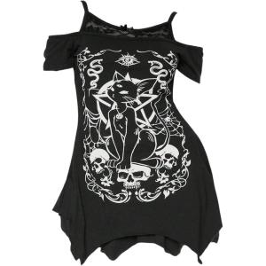 imageSOLY HUX Womens Plus Size Gothic Cold Shoulder Graphic Tee Shirts Short Sleeve Y2k Tops Festival Rave Outfits StreetwearBlack Graphic