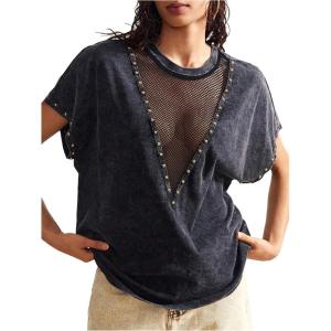 imageSOLY HUX Womens Vintage Graphic Tees Mesh Short Sleeve Goth Y2k T Shirt Summer Tops StreetwearBlack