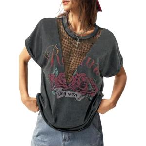 imageSOLY HUX Womens Vintage Graphic Tees Mesh Short Sleeve Goth Y2k T Shirt Summer Tops StreetwearLight Grey Floral