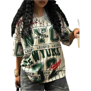 imageSOLY HUX Womens Y2k Graphic TShirts Drop Shoulder Short Sleeve Baggy Tee Tops StreetwearBeige and Green