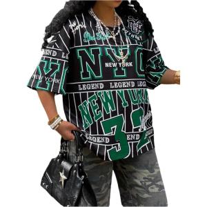 imageSOLY HUX Womens Y2k Graphic TShirts Drop Shoulder Short Sleeve Baggy Tee Tops StreetwearBlack Green Multi