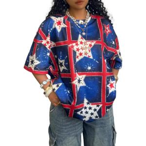 imageSOLY HUX Womens Y2k Graphic TShirts Drop Shoulder Short Sleeve Baggy Tee Tops StreetwearBlue Red Graphic