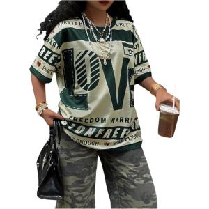 imageSOLY HUX Womens Y2k Graphic TShirts Drop Shoulder Short Sleeve Baggy Tee Tops StreetwearGreen Graphic