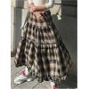 imageSOLY HUX Womens Plaid Maxi Skirt Elastic High Wasited Tiered Ruffle A Line Flowy Long SkirtsBrown Plaid