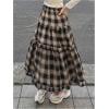 imageSOLY HUX Womens Plaid Maxi Skirt Elastic High Wasited Tiered Ruffle A Line Flowy Long SkirtsBrown Plaid