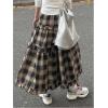 imageSOLY HUX Womens Plaid Maxi Skirt Elastic High Wasited Tiered Ruffle A Line Flowy Long SkirtsBrown Plaid
