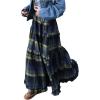imageSOLY HUX Womens Plaid Maxi Skirt Elastic High Wasited Tiered Ruffle A Line Flowy Long SkirtsBlue Plaid