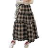 imageSOLY HUX Womens Plaid Maxi Skirt Elastic High Wasited Tiered Ruffle A Line Flowy Long SkirtsBrown Plaid