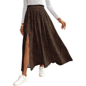 imageSOLY HUX Womens Floral Skirts High Waisted Split Swing Flowy Boho Vacation Long SkirtMocha Brown Leopard